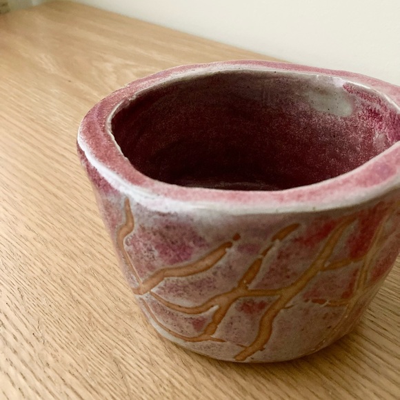 studio pottery rustic wabi sabi bowl rose pink handmade ceramic dish imperfect - Picture 7 of 10